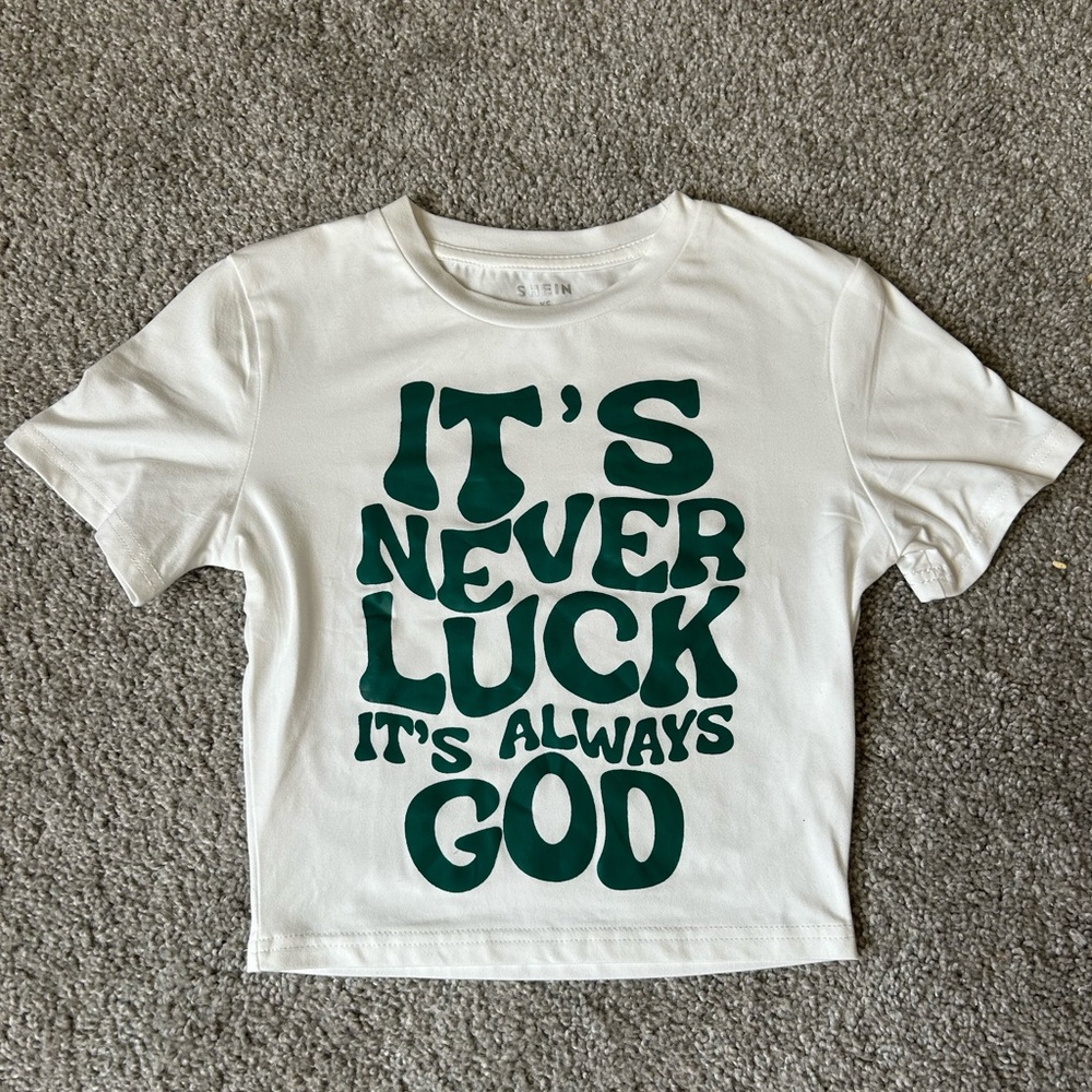 SHEIN White and Green Graphic Crop Top